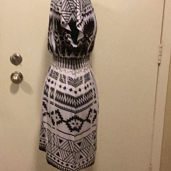 Womens subliminal print Dress short sleeves SMALL Black & White - Picture 6 of 9